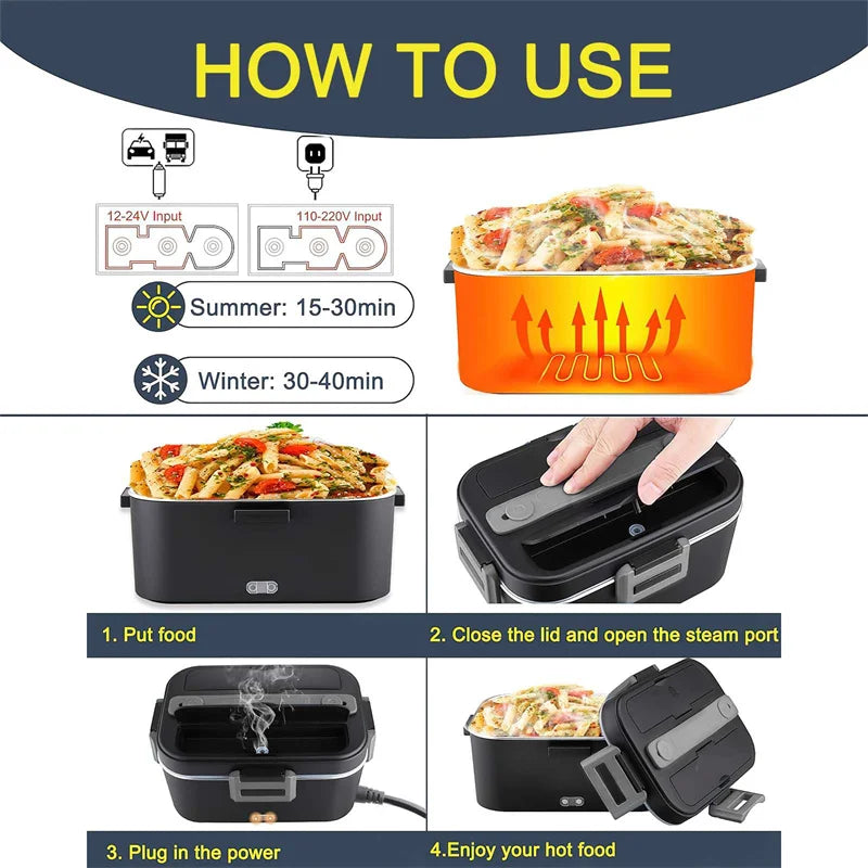 1.5 L 75W Electric Lunch Box Food Warmer Portable Food Heater for Car Or Home - Leak Proof, Lunch Heating Microwave for Truckers